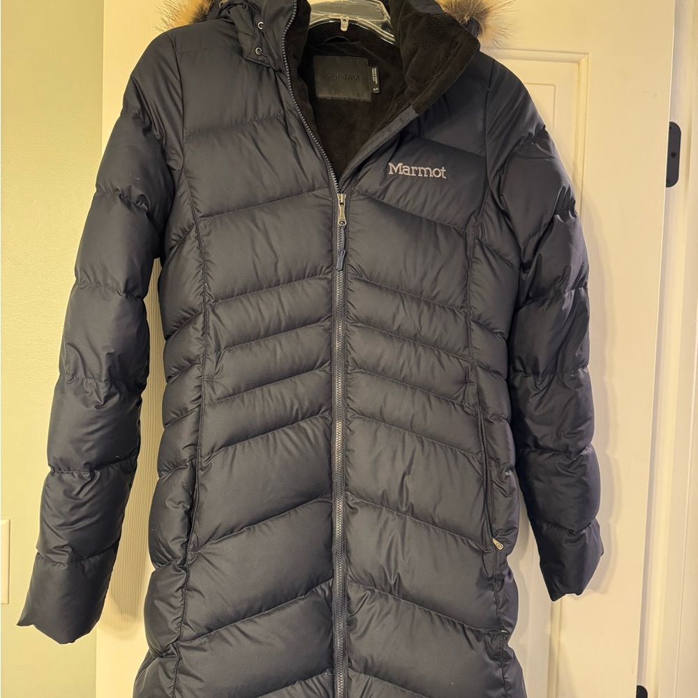 Marmot Montreal Women’s long down puffer coat navy small